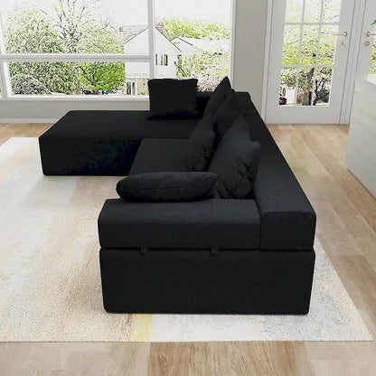 L-Shaped Chenille Sectional Sofa Modern Modular Cushion Back Couch Sofa With 6 Pillows for Living Room