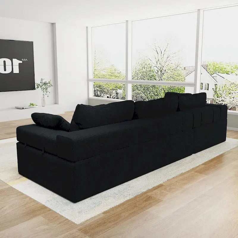 L-Shaped Chenille Sectional Sofa Modern Modular Cushion Back Couch Sofa With 6 Pillows for Living Room