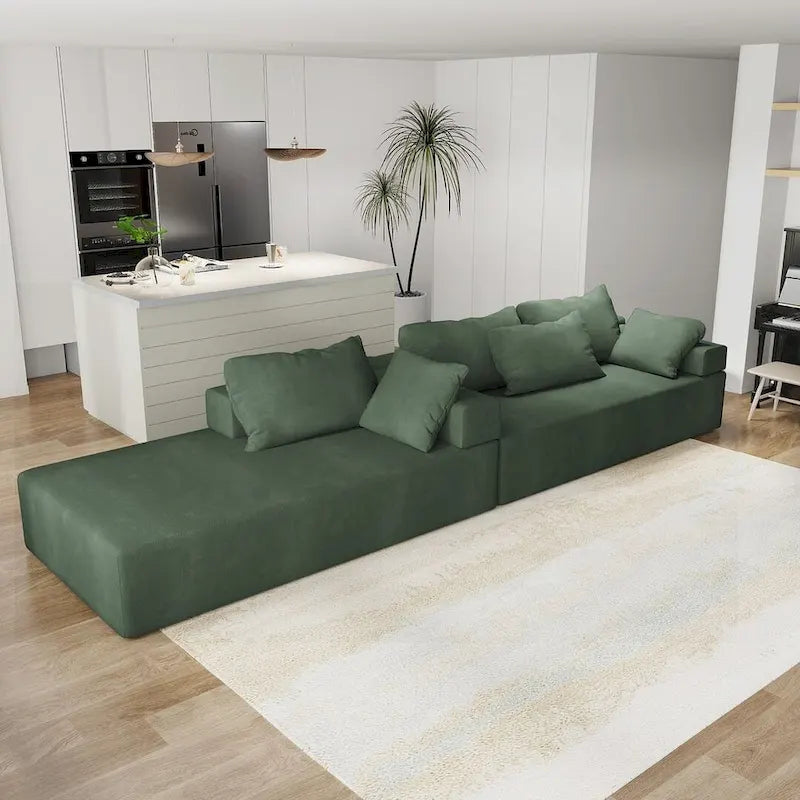 L-Shaped Chenille Sectional Sofa Modern Modular Cushion Back Couch Sofa With 6 Pillows for Living Room