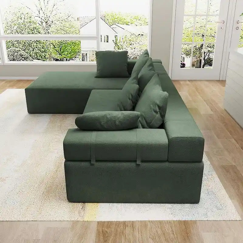 L-Shaped Chenille Sectional Sofa Modern Modular Cushion Back Couch Sofa With 6 Pillows for Living Room