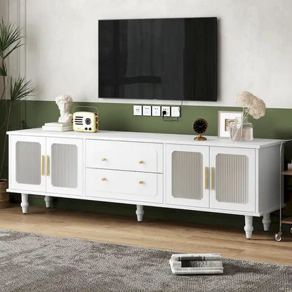 Retro TV Stand with Fluted Glass Doors for TVs Up to 78