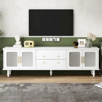 Retro TV Stand with Fluted Glass Doors for TVs Up to 78