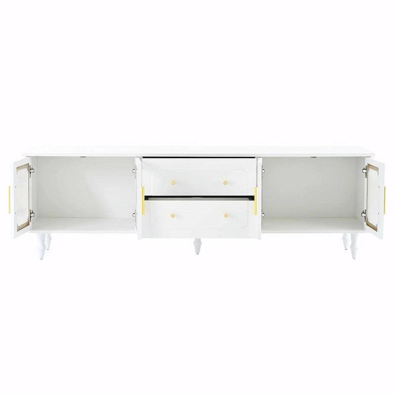 Retro TV Stand with Fluted Glass Doors for TVs Up to 78