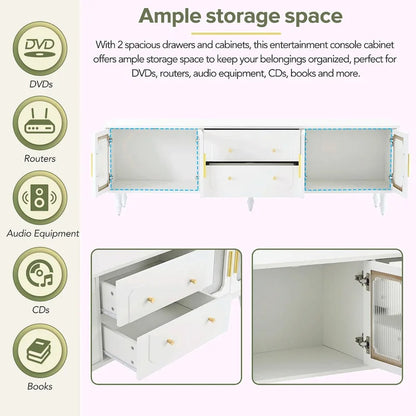 Retro TV Stand with Fluted Glass Doors for TVs Up to 78