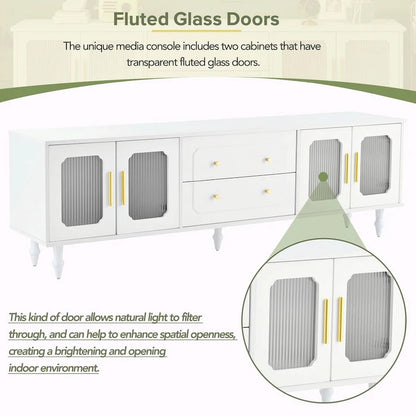 Retro TV Stand with Fluted Glass Doors for TVs Up to 78