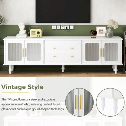 Retro TV Stand with Fluted Glass Doors for TVs Up to 78