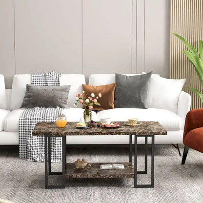 Mieres 39 Wide 2-Tier Faux Marble Top Coffee Table with Steel Frame