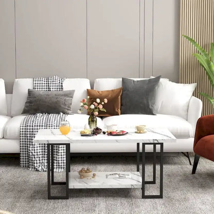 Mieres 39 Wide 2-Tier Faux Marble Top Coffee Table with Steel Frame