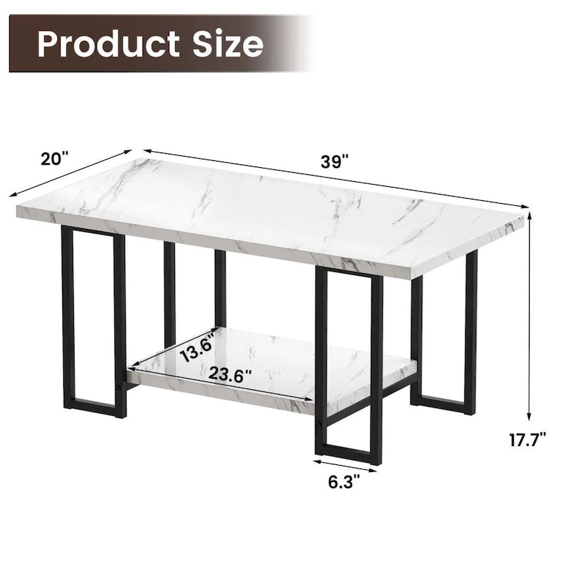 Mieres 39 Wide 2-Tier Faux Marble Top Coffee Table with Steel Frame