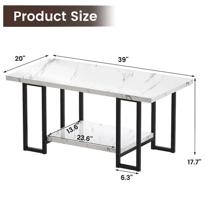 Mieres 39 Wide 2-Tier Faux Marble Top Coffee Table with Steel Frame