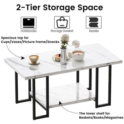 Mieres 39 Wide 2-Tier Faux Marble Top Coffee Table with Steel Frame