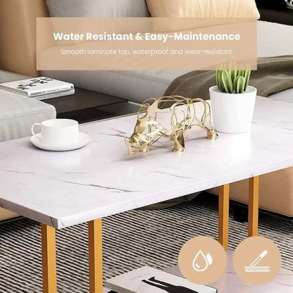 Mieres 39 Wide 2-Tier Faux Marble Top Coffee Table with Steel Frame