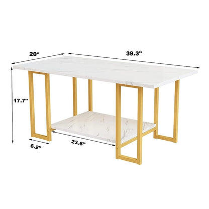 Mieres 39 Wide 2-Tier Faux Marble Top Coffee Table with Steel Frame