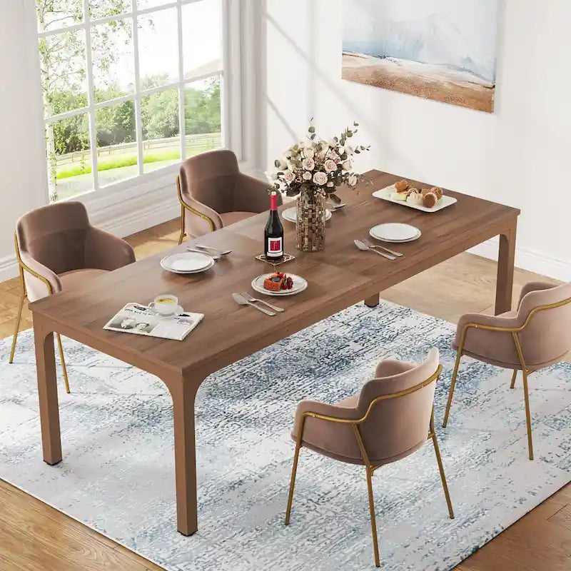 78.74-Inch Dining Table, Large Wood Dinner Table with Metal Legs for Living Room, Kitchen