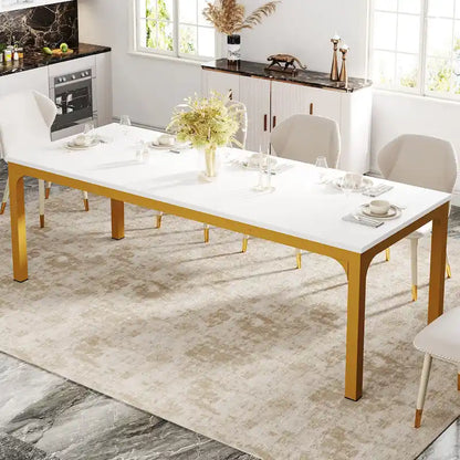 78.74-Inch Dining Table, Large Wood Dinner Table with Metal Legs for Living Room, Kitchen