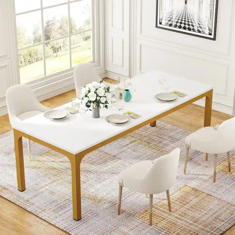 78.74-Inch Dining Table, Large Wood Dinner Table with Metal Legs for Living Room, Kitchen