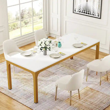 78.74-Inch Dining Table, Large Wood Dinner Table with Metal Legs for Living Room, Kitchen