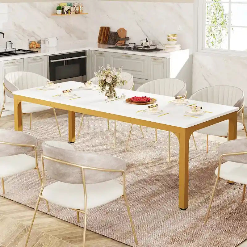 78.74-Inch Dining Table, Large Wood Dinner Table with Metal Legs for Living Room, Kitchen