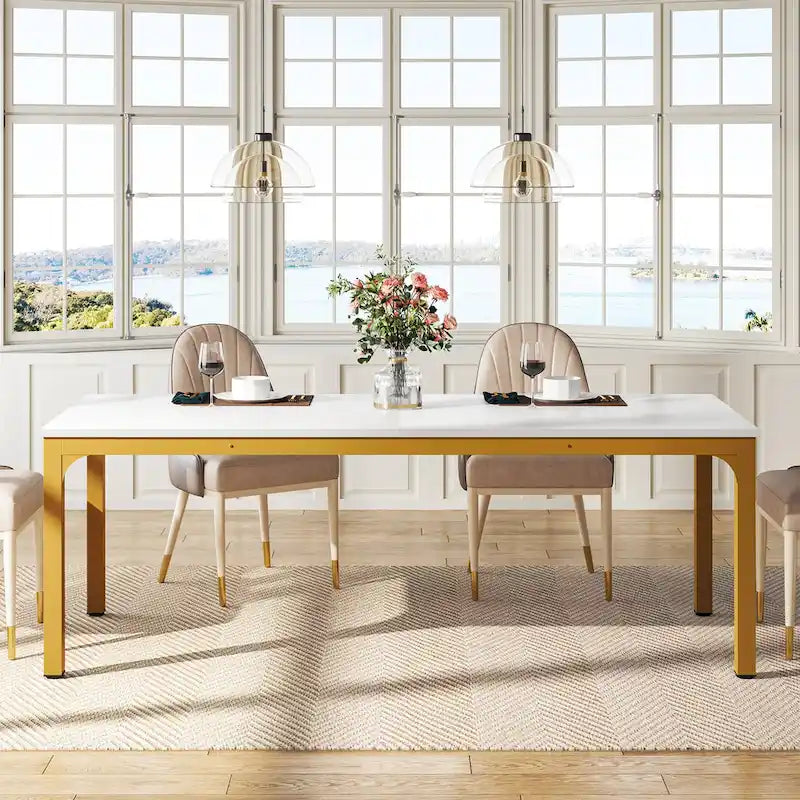 78.74-Inch Dining Table, Large Wood Dinner Table with Metal Legs for Living Room, Kitchen