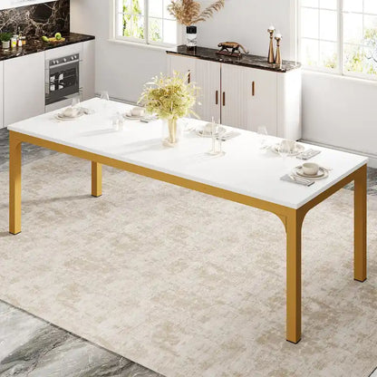 78.74-Inch Dining Table, Large Wood Dinner Table with Metal Legs for Living Room, Kitchen