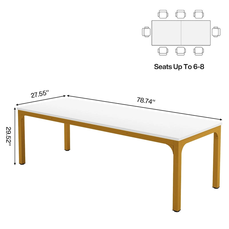 78.74-Inch Dining Table, Large Wood Dinner Table with Metal Legs for Living Room, Kitchen
