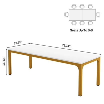 78.74-Inch Dining Table, Large Wood Dinner Table with Metal Legs for Living Room, Kitchen
