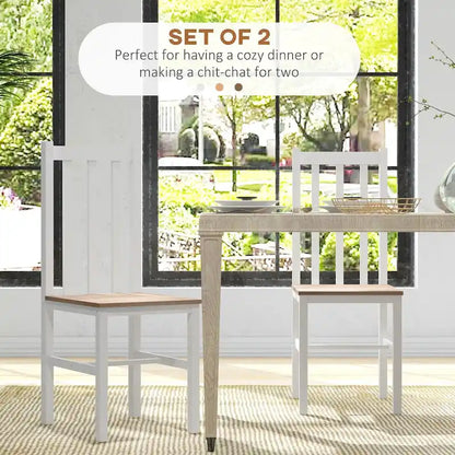 HOMCOM Dining Chairs, Set of 2 Farmhouse Kitchen & Dining Room Chairs with Slat Back, Pine Wood Seating for Living Room