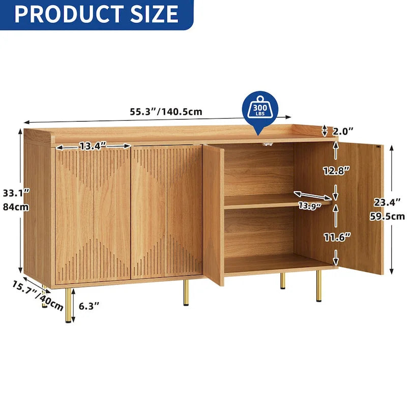 Moasis Double Sideboard Buffet Cabinet with Storage Shelf 4-Door Cabinet for Living Room and Kitchen