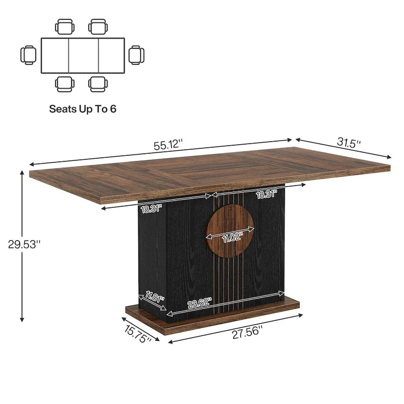 55 Dining Table with Rectangle Wood Top for Kitchen Dining Room