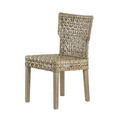 22 Inch Side Dining Chair, Woven Rattan Backrest and Seat, Weathered Gray