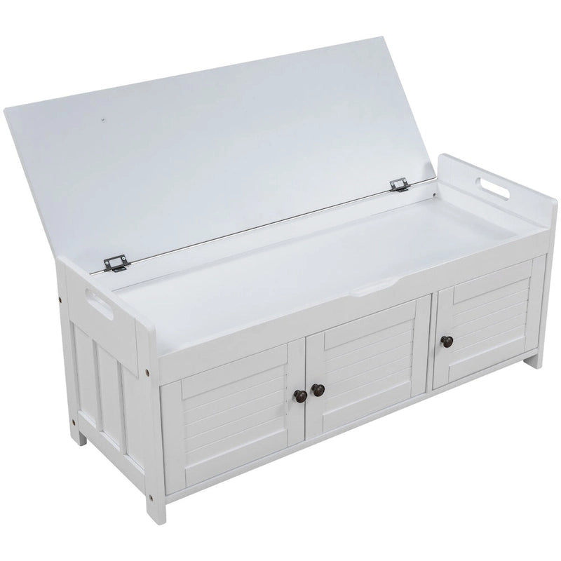 3 Doors Storage Bench with Removable Cushion and Hidden Storage Space