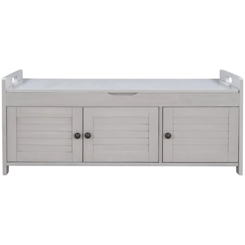 3 Doors Storage Bench with Removable Cushion and Hidden Storage Space