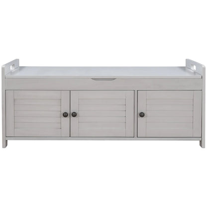 3 Doors Storage Bench with Removable Cushion and Hidden Storage Space