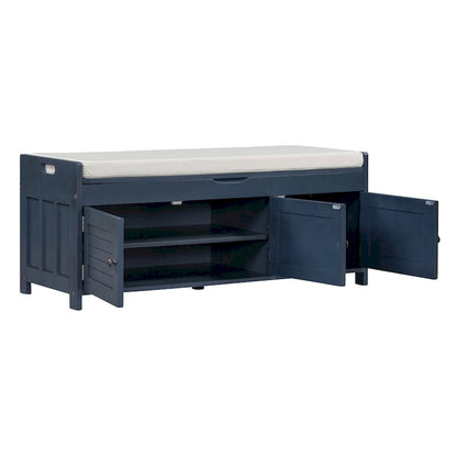 3 Doors Storage Bench with Removable Cushion and Hidden Storage Space