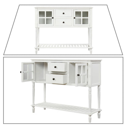 Vintage French Wooden Console Table with Two Glass Cabinet Doors