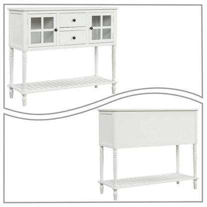 Vintage French Wooden Console Table with Two Glass Cabinet Doors