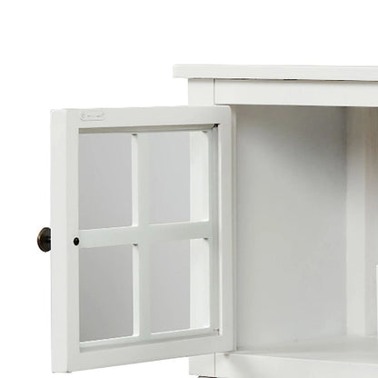 Vintage French Wooden Console Table with Two Glass Cabinet Doors