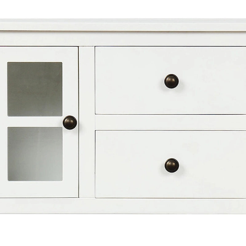 Vintage French Wooden Console Table with Two Glass Cabinet Doors