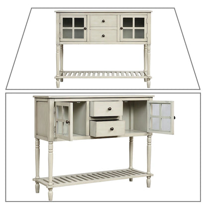 Vintage French Wooden Console Table with Two Glass Cabinet Doors