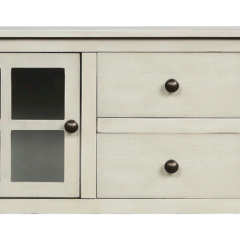 Vintage French Wooden Console Table with Two Glass Cabinet Doors