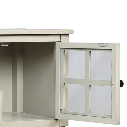 Vintage French Wooden Console Table with Two Glass Cabinet Doors