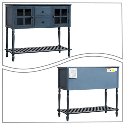 Vintage French Wooden Console Table with Two Glass Cabinet Doors