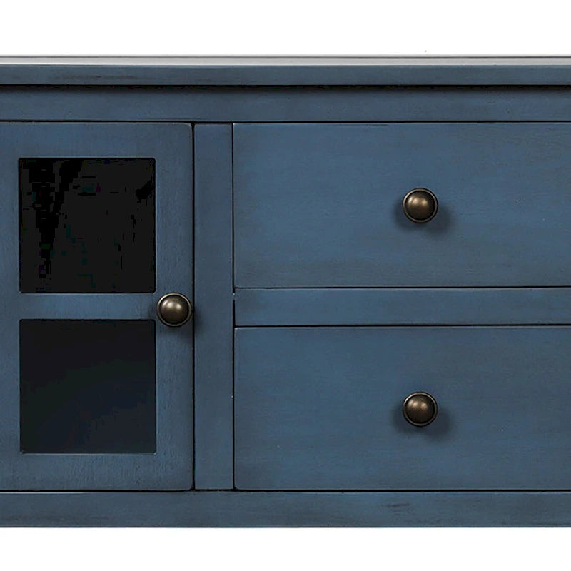 Vintage French Wooden Console Table with Two Glass Cabinet Doors