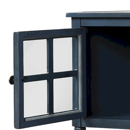 Vintage French Wooden Console Table with Two Glass Cabinet Doors