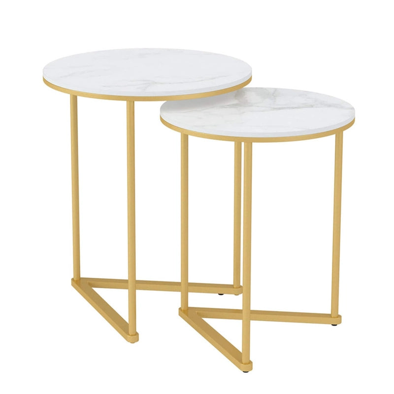 Set of 2 Round Nesting Coffee Side Table Modern Accent End Table