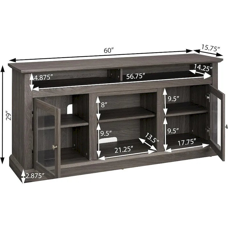 Roomfitters Contemporary TV Media Stand, Modern Entertainment Console, Up to 65 TV, Open & Closed Storage Space