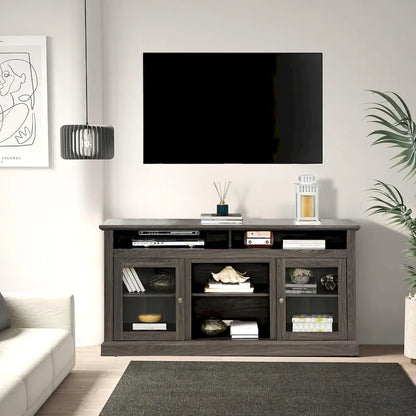 Roomfitters Contemporary TV Media Stand, Modern Entertainment Console, Up to 65 TV, Open & Closed Storage Space
