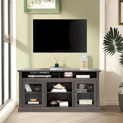 Roomfitters Contemporary TV Media Stand, Modern Entertainment Console, Up to 65 TV, Open & Closed Storage Space