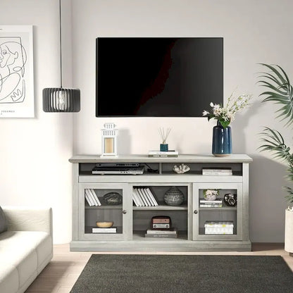 Roomfitters Contemporary TV Media Stand, Modern Entertainment Console, Up to 65 TV, Open & Closed Storage Space
