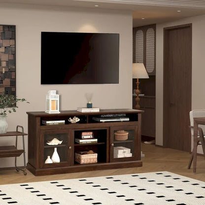 Roomfitters Contemporary TV Media Stand, Modern Entertainment Console, Up to 65 TV, Open & Closed Storage Space